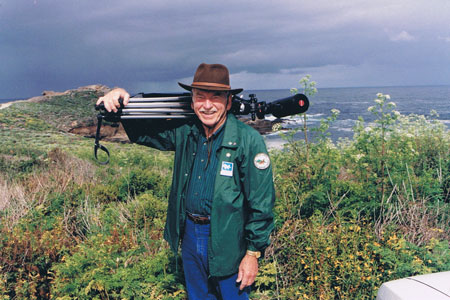 Wayne Kelley getting ready to set up an otter spotting station for visitors at Point Lobos, CA